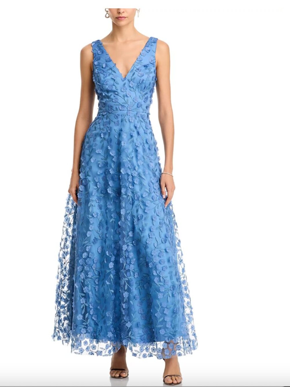 Eliza J // Blue Floral V Neck Gown